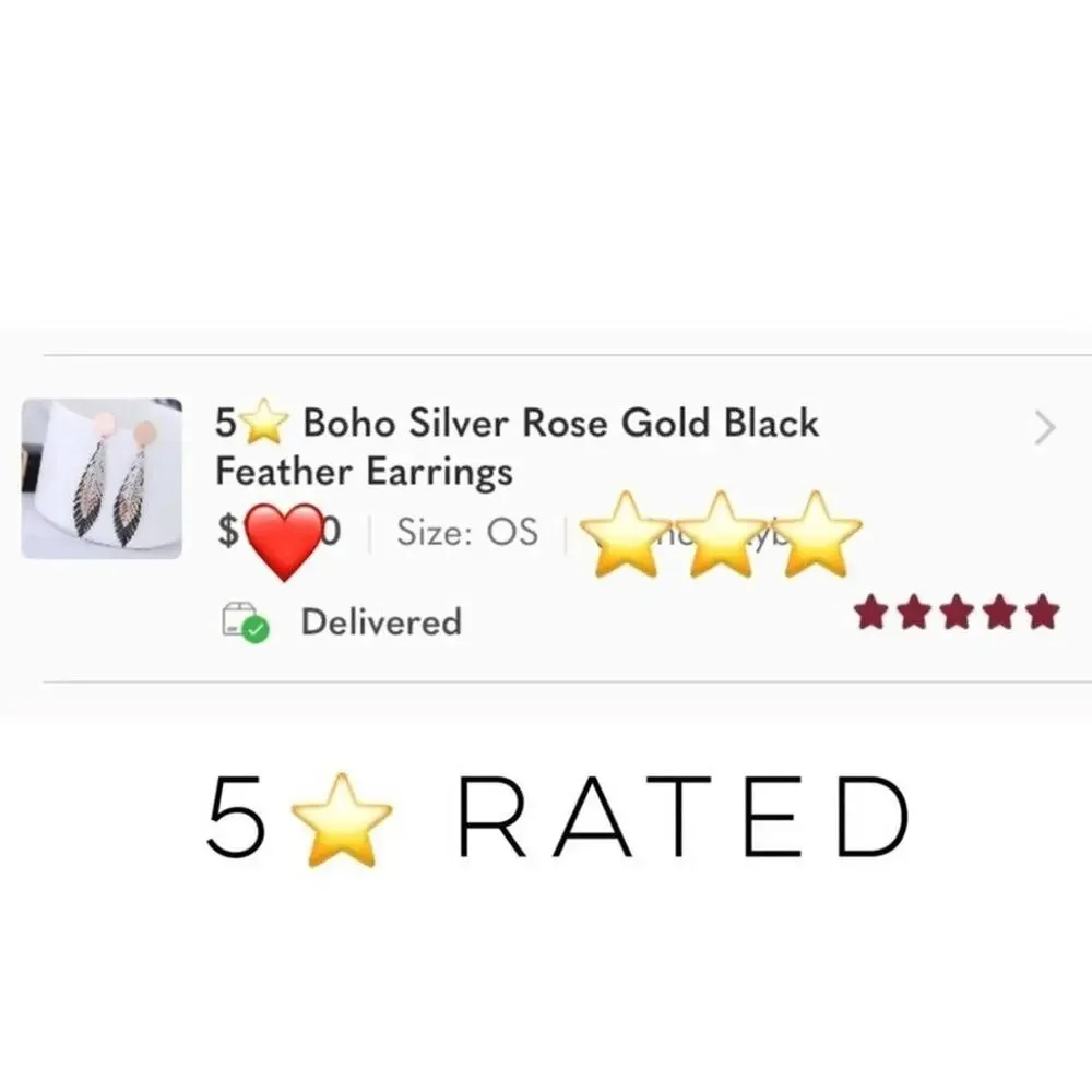 2/$24 NEW Boho Silver Rose Gold Black Feather Earrings 129 - Picture 4 of 9